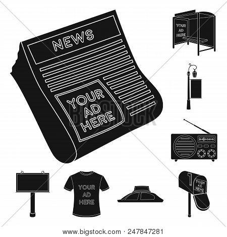 Production Of Advertising Black Icons In Set Collection For Design. Advertising Equipment Vector Sym