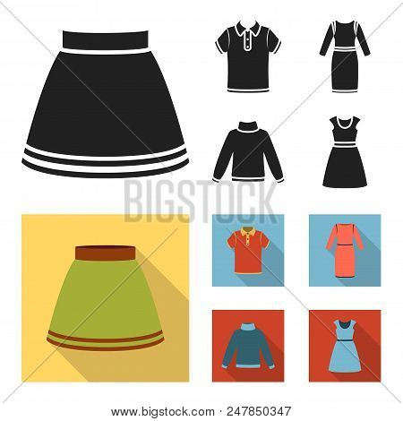 Skirt, T-shirt, Sweater, Dress With Long Sleeves.clothing Set Collection Icons In Black, Flat Style 