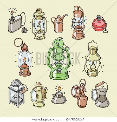 Lantern Vector Antique Light Lamp Or Vintage Lighter Or Flash-light For Lighting Illustration Lighti