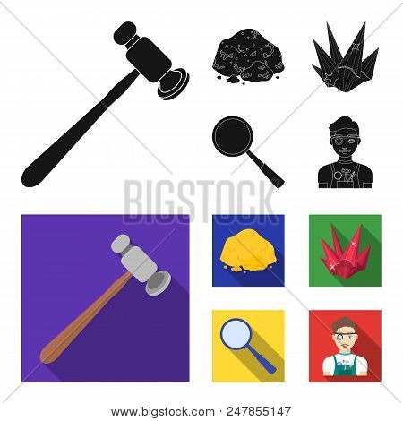 A Jeweler Hammer, A Magnifier, A Copper Ore, A Crystal. Precious Minerals And A Jeweler Set Collecti