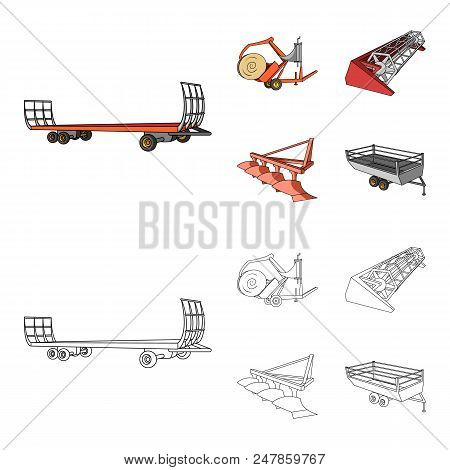 Plow, Combine Thresher, Trailer And Other Agricultural Devices. Agricultural Machinery Set Collectio