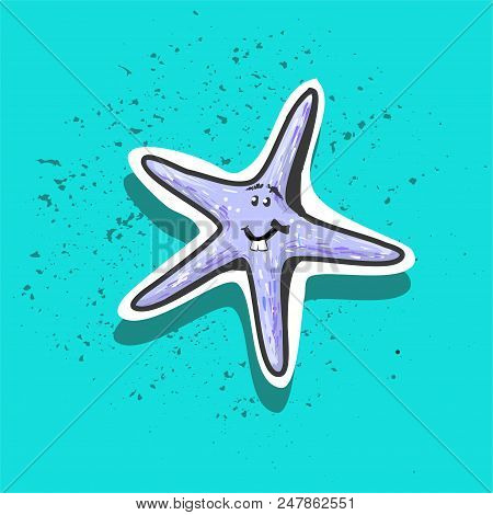Funny Cute Childish Sea Star Sticker With Teeth Vector Fashion Patch Badge .