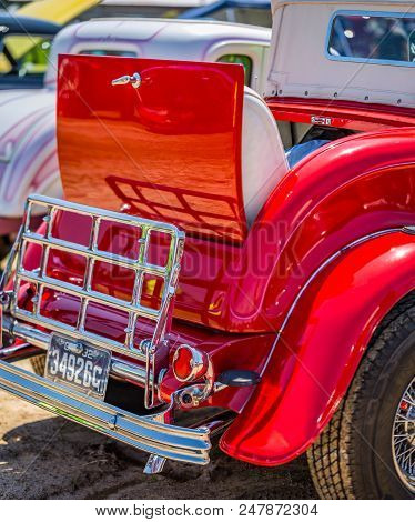 Rumble Seat And Luggage Rack On A Customized Vintage Automobile.