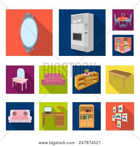 Furniture And Interior Flat Icons In Set Collection For Design. Home Furnishings Vector Isometric Sy