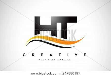 Ht H T Swoosh Letter Logo Design With Modern Yellow Swoosh Curved Lines Vector Illustration.