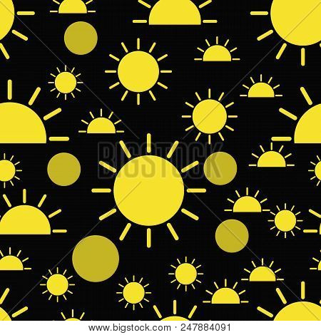 Seamless Pattern Yellow Sun On A Black Background. Eps 10.