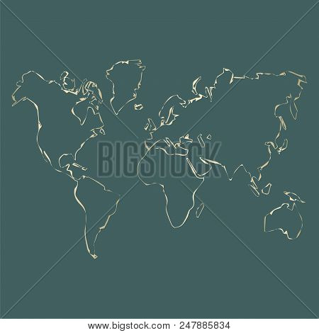 Modern Gold World Map Outline Design On Pastel . Vector Trendy Design