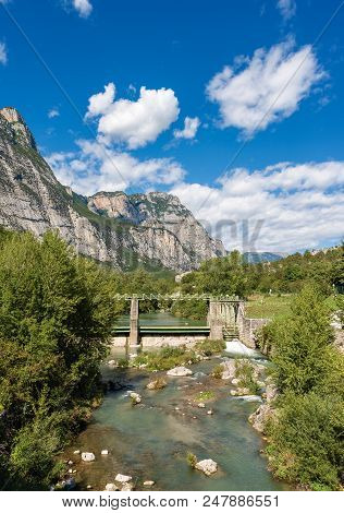 The Sarca River With Old Dam In The Sarca Valley - Trentino Alto Adige, Italy, Europe