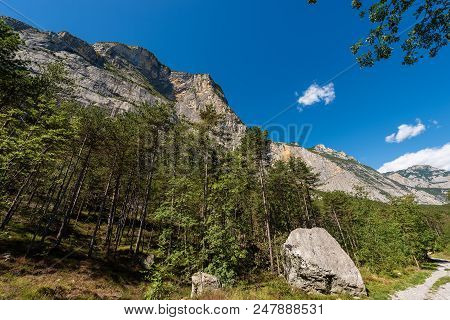 Forest And Mountains In Sarca Valley (valle Del Sarca) Near Arco And The Lake Garda In Trentino Alto
