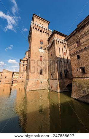 Estense Castle Or Castle Of San Michele (1385) Is A Moated Medieval Castle In The Center Of Ferrara,