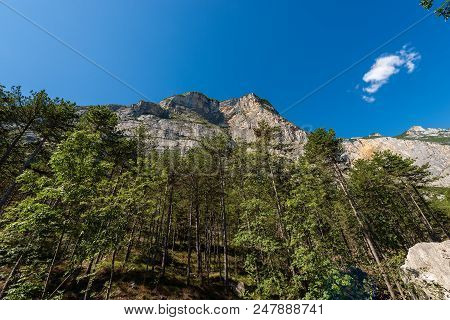 Forest And Mountains In Sarca Valley (valle Del Sarca) Near Arco And The Lake Garda In Trentino Alto
