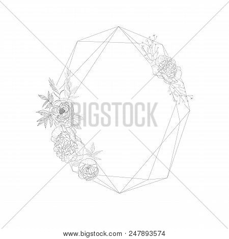 Floral Frame With Christal. Greeting Card With Peony.