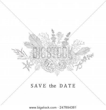 Floral Bouquet With Peony And Daliha For Save The Date, Wedding, Decoration.