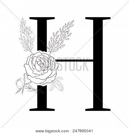 Floral Alphabet. Decorative Serif Letter. Uppercase Font.