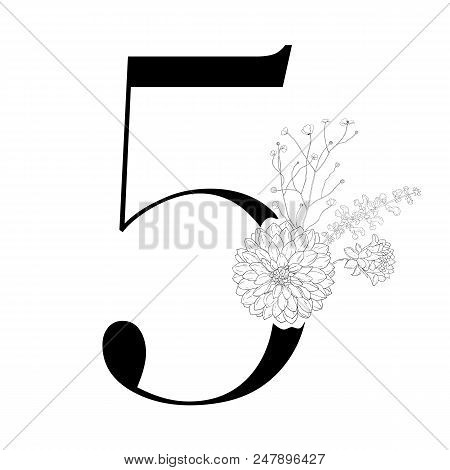Floral Figure. Vintage Decorative Numeral On The White Background.