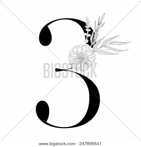 Floral Figure. Vintage Decorative Numeral On The White Background.