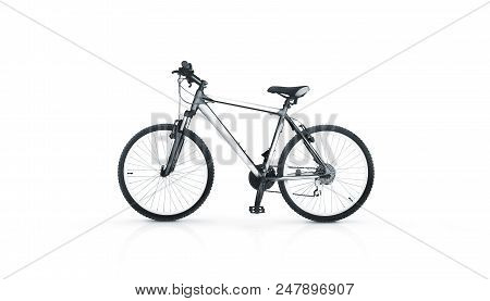Blank White Sport Bicycle Mock Up, Stand Isolated, Front View. Clear Bike Mockup. Mountain Empty Vel