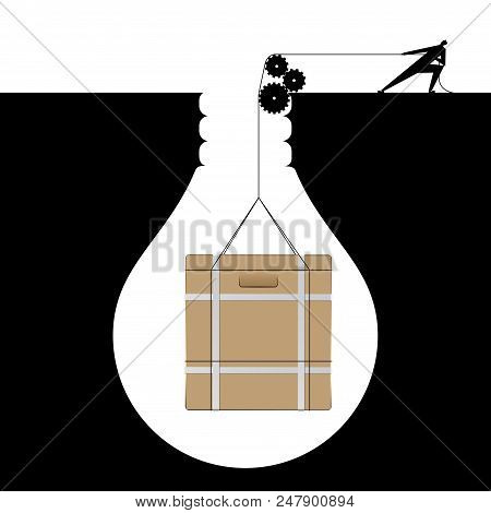 Businessman Lifting Cargo From The Trap,the Trap Is In The Shape Of A Light Bulb.