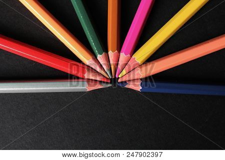 Top View Of Connected Colored Pencils, Conceptual Photo