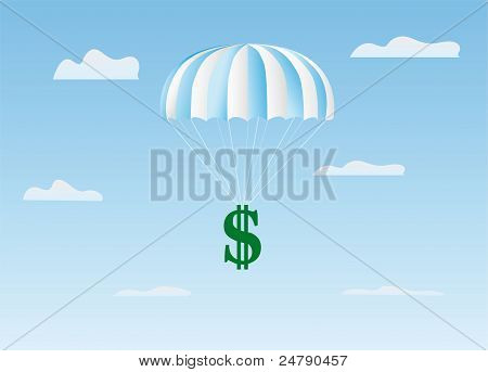Dollarn flugor på en fallskärm