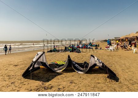 La Boquilla Cartagena, Colombia. March 2018. A View Of Kite Surk Equipment On La Boquilla Beach Near