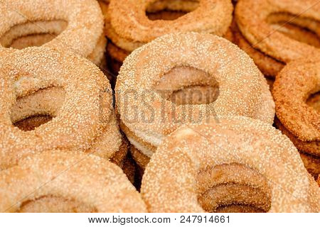 Simit Rings Closeup - Turkish Bakery  - Simit Macro - Turkish Pastry