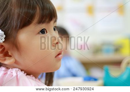 Japanese Girl In Playwear In Her Classroom (3 Years Old) (white Back)