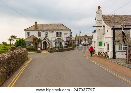Tintagel, Cornwall, Uk: May 02, 2016: View Of The Popular Tourist Village Of Tintagel In Cornwall. T