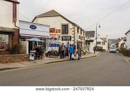 Tintagel, Cornwall, Uk: May 02, 2016: View Of The Popular Tourist Village Of Tintagel In Cornwall. T
