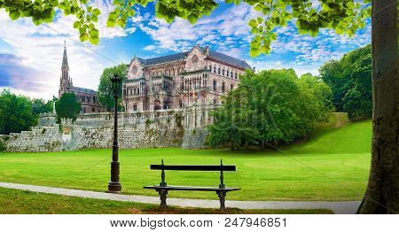 Scenic Historic Architecture.cantabria And Santander Tourism Landmark.comillas Palace. Spain Travel 