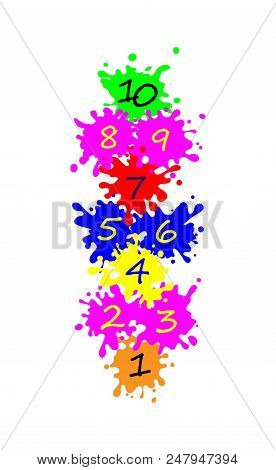 Kids Illustration With Hopscotch Game, Made Of Blots. Children Street Game. Vector Eps-10.