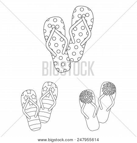 Flip-flops Outline Icons In Set Collection For Design. Beach Shoes Vector Symbol Stock  Illustration