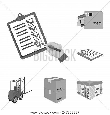 Logistics And Delivery Monochrome Icons In Set Collection For Design. Transport And Equipment Isomet