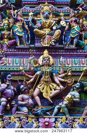 Singapore - Feb 24 : Statues In Sri Veeramakaliamman Temple In Little India, Singapore On February 2