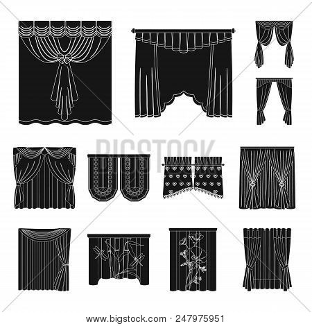 Different Kinds Of Curtains Black Icons In Set Collection For Design. Curtains And Lambrequins Vecto