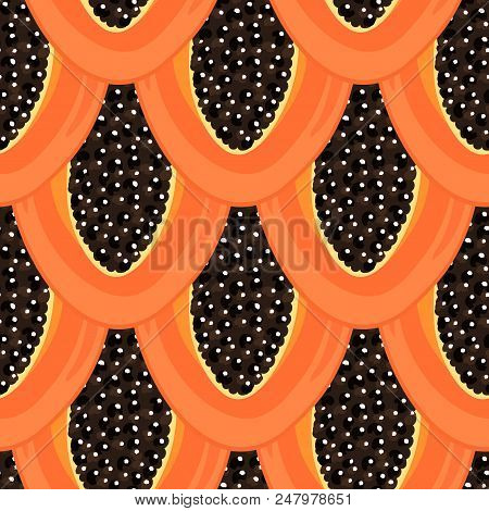 Seamless Pattern With Tropical Fruits. Healthy Dessert. Fruity Background. Carica Papaya. Exotic Foo