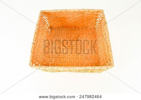 Close-up Of Vimini Bamboo Wooden Basket Object On A White Background