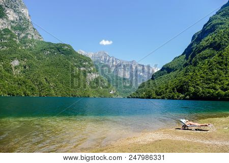 Photo View Of Molveno Lake In Dolomites Italy