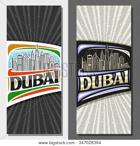 Vector Vertical Layouts For Dubai With Copy Space, Decorative Leaflet With Line Illustration Of Mode