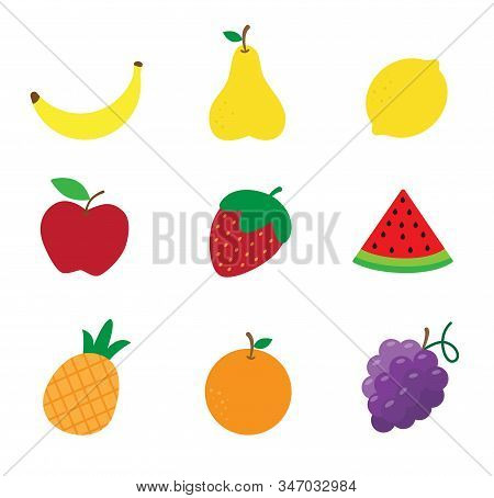 Set Of Colorful Fruit In Flat Design.