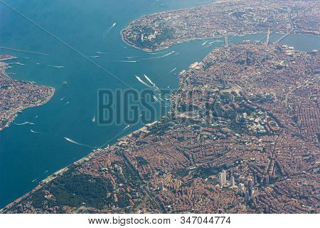 Aerial View Of Busy Old City Of Istanbul, Turkey.