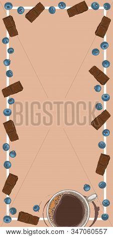 Rectangle Menu Template With Coffee, Chocolate And Blueberry On Beige Background With Blank Area In 