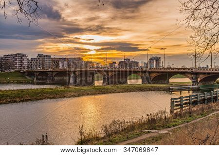 Wroclaw, Poland, Odra River, Trzebnicki Bridge.
Wroclaw, A City In Western Poland. River Odra Flowin