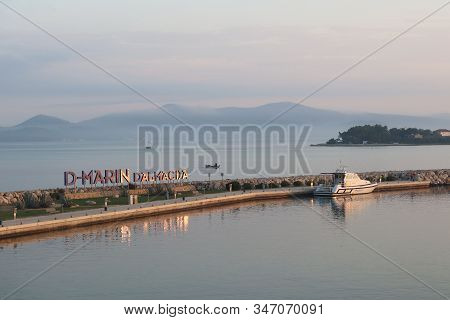 Bibinie, D-marina, Croatia - Sept 9 2018: Logo At The Etnrance In Mediterranean Marina Near Sukosan