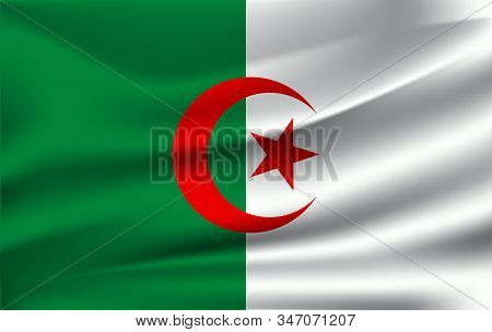 Realistic Waving Flag Of People S Democratic Republic Of Algeria. Fabric Textured Flowing Flag Of Al