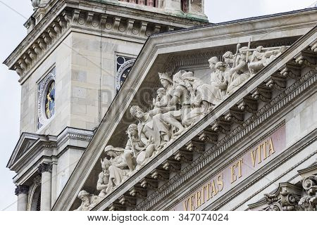 Budapest, Hungary - August 20, 2017: Elements Of Architecture And Interior In The Basilica Of St. St
