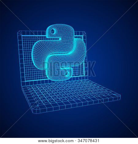 Python Code Language Sign With Notebook Laptop Device. Programming Coding And Developing Concept. Wi