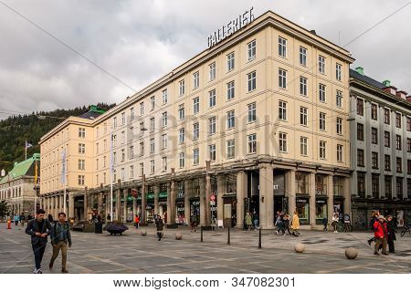 Editorial 09.03.2019 Bergen Norway The Famous Galleriet Shopping Mall In The Old Houses At Torgallme