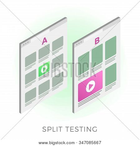 Split Testing Isometric Vector Icon. Comparing A And B Web Pages, Online Experiment With Different E