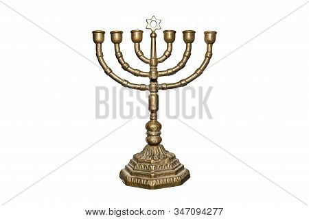 A Jewish Seven-pointed Candlestick With The Star Of David, Used During The Hanukkah Festival, Isolat
